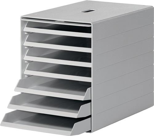 Schubladenbox 7 Schubl.m.versenkbarer Frontklappe grau H322xB250xT365mm DURABLE || VE = 1 ST