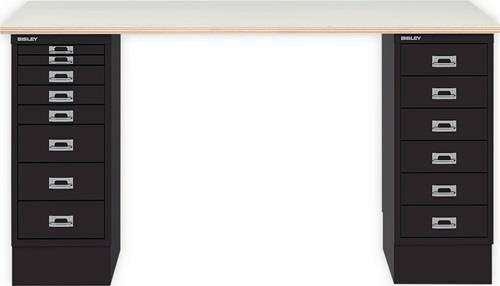 Schreibtisch MultiRange H740xB1400xT600mm Plywood/schwarz m.2 Multidrawer || VE = 1 ST