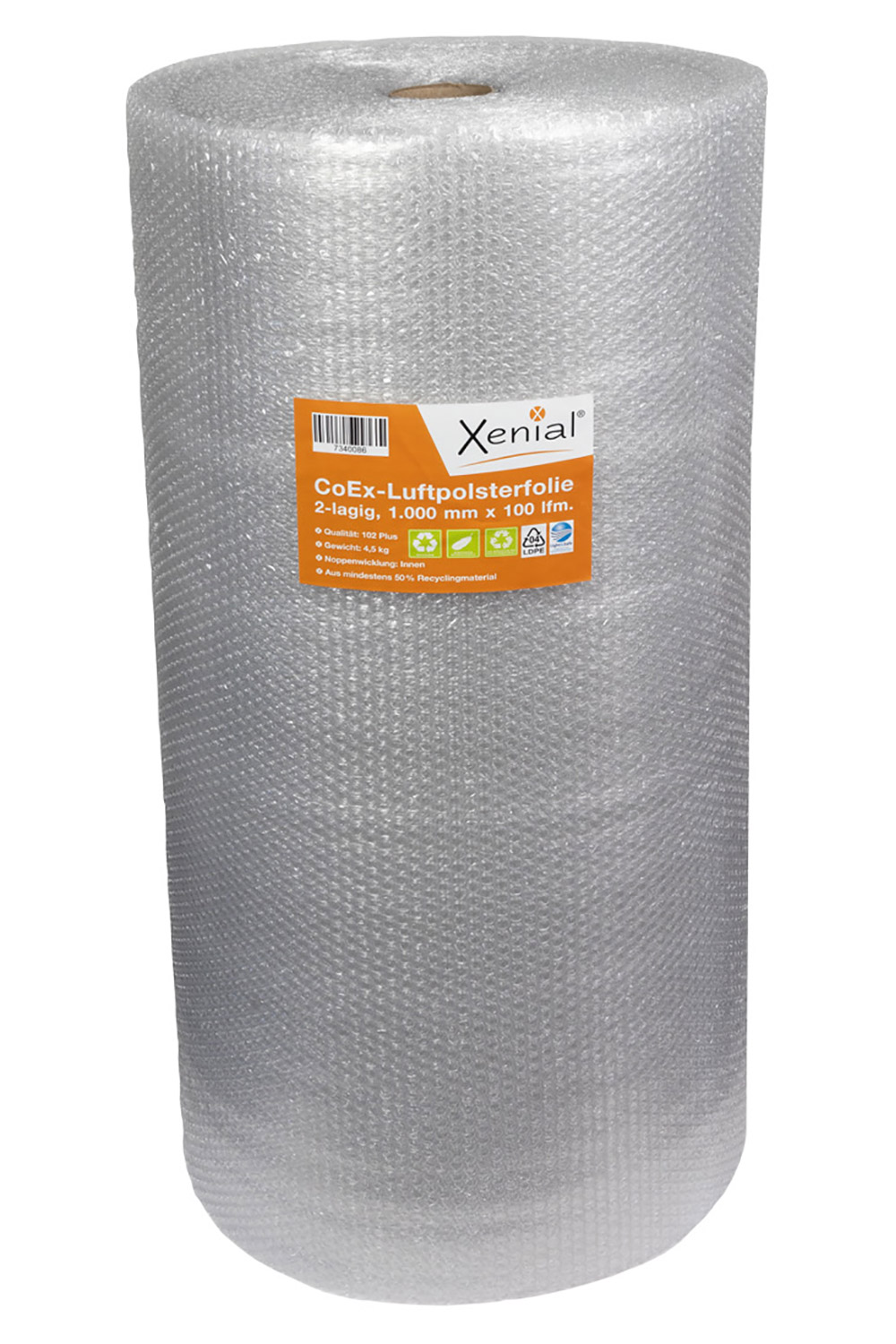 XENIAL CoEx-Luftpolsterfolie, 1000mm breitx100lfm, 50µ, grau, 2-lagig, mit mind. 50% Recyclinganteil | VE = 1 Stk.