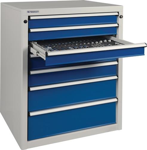 Schubladenschrank H1000xB760xT675mm lichtgrau/enzianblau 7 Schubl.Vollauszug || VE = 1 ST