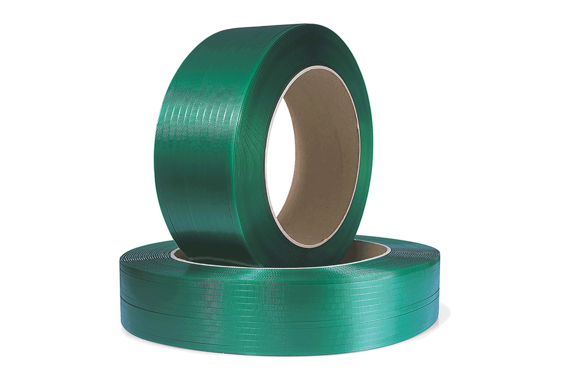Polyester-/ PET-Umreifungsband, 15,5x0,72mmx1750lfm, geprägt, grün, Kern 406mm, Reißfestigkeit 480kp
