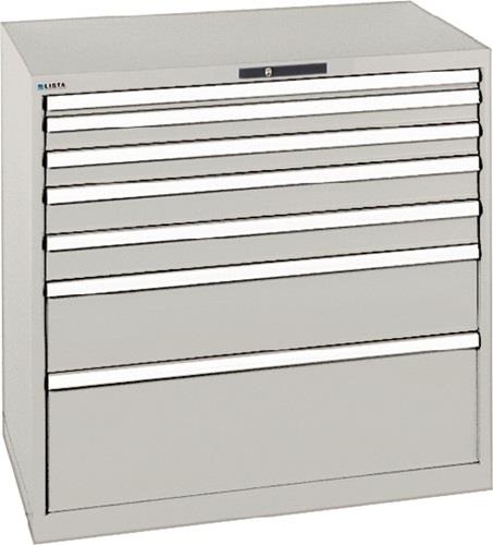 Schubladenschrank H1000xB1023xT725mm lichtgrau 7 Schubl.Vollauszug,KeyLock LISTA || VE = 1 ST