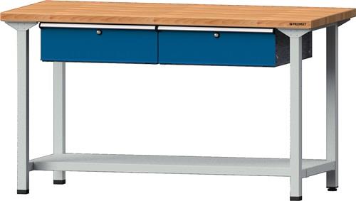 Werkbank B1500xT700xH840mm Buche-Massiv lichtgrau/enzianblau 2 Schubl.PROMAT || VE = 1 ST