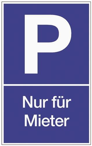 Parkplatzbeschilderung Parken f.Mieter L250xB400mm Ku.blau/weiß || VE = 1 ST