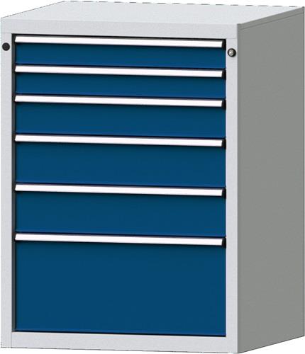 Schubladenschrank H1000xB760xT675mm lichtgrau/enzianblau 6Schubl.Vollausz.PROMAT || VE = 1 ST