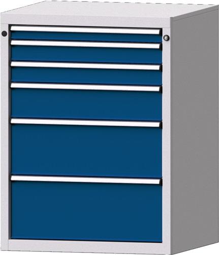 Schubladenschrank H1000xB760xT675mm lichtgrau/enzianblau 6 Schubl.PROMAT || VE = 1 ST