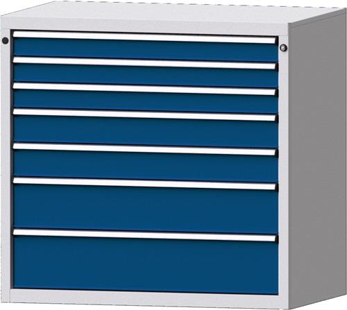 Schubladenschrank H1000xB1060xT675mm lichtgrau/enzianblau 7 Schubl.Vollauszug || VE = 1 ST