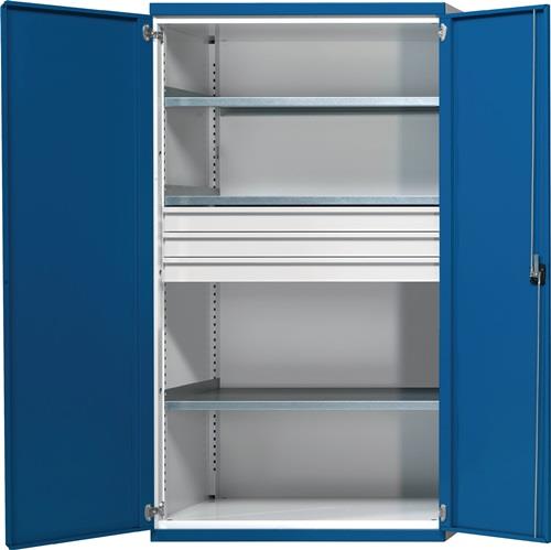 Schwerlastschrank H1950xB1085xT630mm lichtgrau/enzianblau 3 Fbd. 3 x 120mm || VE = 1 ST