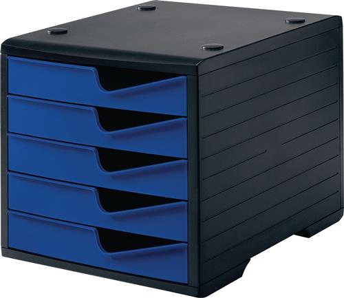 Ablagebox 5 Schubl.schwarz/blau Polystyrol H255xB270xT340mm STYRO || VE = 1 ST