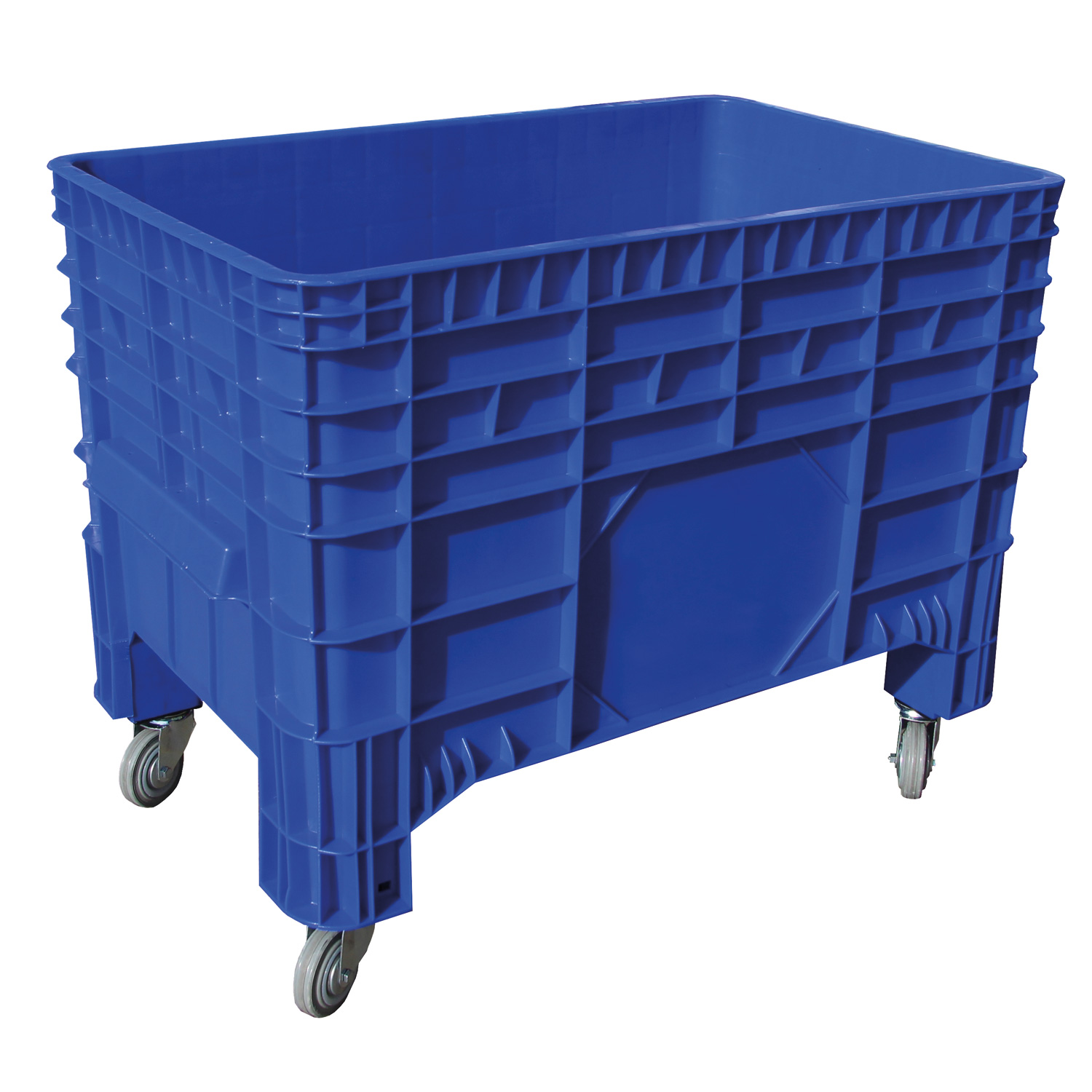 Großbehälter aus Polyethylen, 1040x640x780mm, HDPE, DUNKELBLAU, Inhalt: 285 Liter, 4 Gummi-Lenkrollen | VE = 1 Stk.