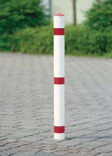 Sperrpfosten STA rot-weiß D.76mm m.Bodenhülse m.Spitzkappe URBANUS || VE = 1 ST