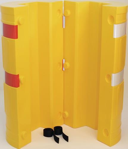 Säulen- u.Pfostenschutz H.1100mm f.Pfostenmaß 210x210mm HDPE gelb m.Warnstreifen || VE = 1 ST